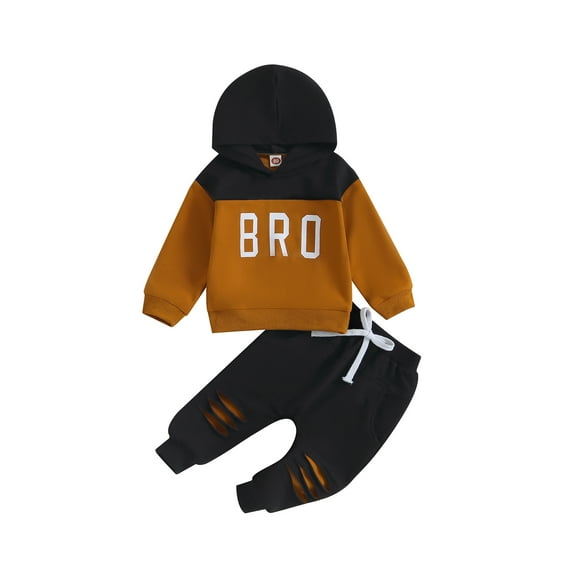 Bagilaanoe 2PCS Toddler Baby Boys Long Pants Set Contrast Color Long Sleeve Hoodie Pullover Tops + Drawstring Sweatpants 6M 12M 18M 24M 3T 4T Kids Casual Sweatsuits