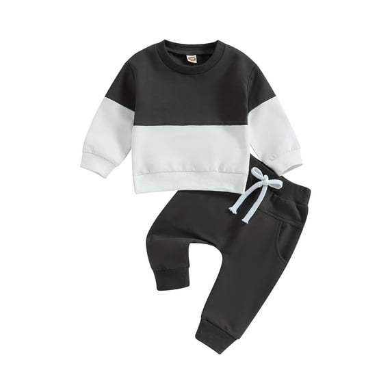Bagilaanoe 2PCS Toddler Baby Girl Boy Long Pants Set Contrast Color Long Sleeve Sweatshirt Pullover Tops + Drawstring Sweatpants 6M 12M 18M 24M 3T Kids Casual Sweatsuits