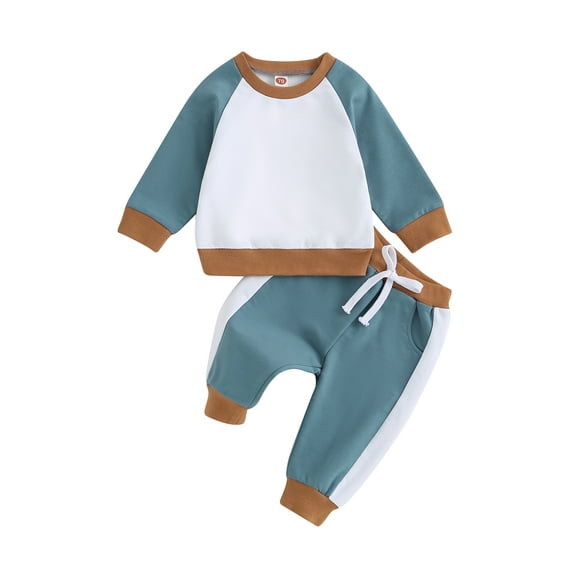 Bagilaanoe 2PCS Toddler Baby Girl Boy Long Pants Set Contrast Color Long Sleeve Sweatshirt Pullover Tops + Drawstring Sweatpants 6M 12M 18M 24M 3T Kids Casual Sweatsuits