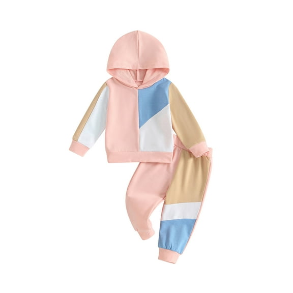 Bagilaanoe 2PCS Toddler Baby Girl Boy Long Pants Set Contrast Color Long Sleeve Hoodies Pullover Tops + Drawstring Sweatpants 6M 12M 18M 24M 3T Kids Casual Sweatsuits