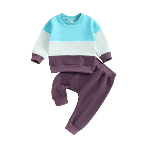 Bagilaanoe 2PCS Toddler Baby Girl Boy Long Pants Set Contrast Color Long Sleeve Sweatshirt Pullover Tops + Drawstring Sweatpants 6M 12M 18M 24M 3T 4T Kids Casual Sweatsuits