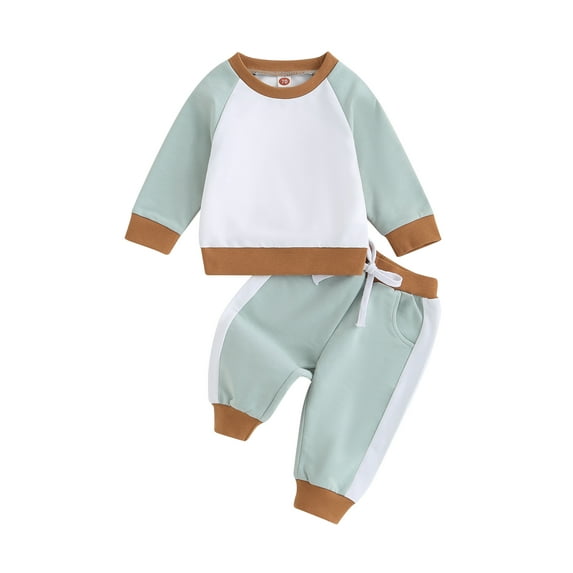 Bagilaanoe 2PCS Toddler Baby Girl Boy Long Pants Set Contrast Color Long Sleeve Sweatshirt Pullover Tops + Drawstring Sweatpants 6M 12M 18M 24M 3T Kids Casual Sweatsuits