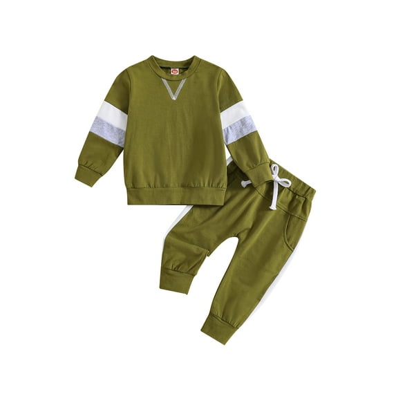Bagilaanoe 2PCS Toddler Baby Girl Boy Long Pants Set Contrast Color Long Sleeve Sweatshirt Pullover Tops + Sweatpants 6M 12M 18M 24M 3T Kids Casual Sweatsuits