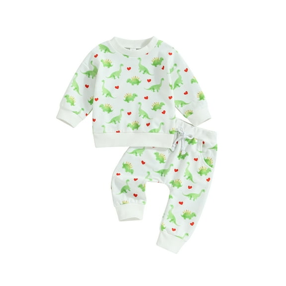 Bagilaanoe 2PCS Toddler Baby Girl Boy Long Pants Set Dinosaur Print Long Sleeve Sweatshirt Tops + Sweatpants 6M 12M 18M 24M 3T Kids Casual Sweatsuits