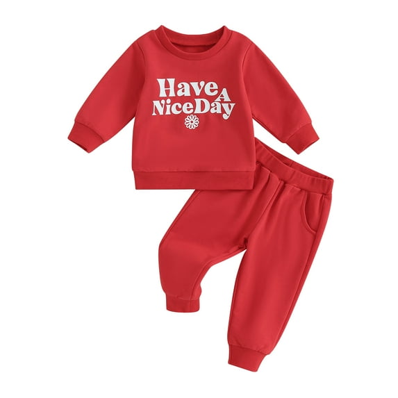 Bagilaanoe 2PCS Toddler Baby Girl Boy Long Pants Set Letter Print Long Sleeve Sweatshirt Pullover Tops + Drawstring Sweatpants 6M 12M 18M 24M 3T Kids Casual Sweatsuits