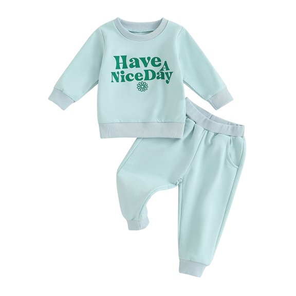 Bagilaanoe 2PCS Toddler Baby Girl Boy Long Pants Set Letter Print Long Sleeve Sweatshirt Pullover Tops   Drawstring Sweatpants 6M 12M 18M 24M 3T Kids Casual Sweatsuits