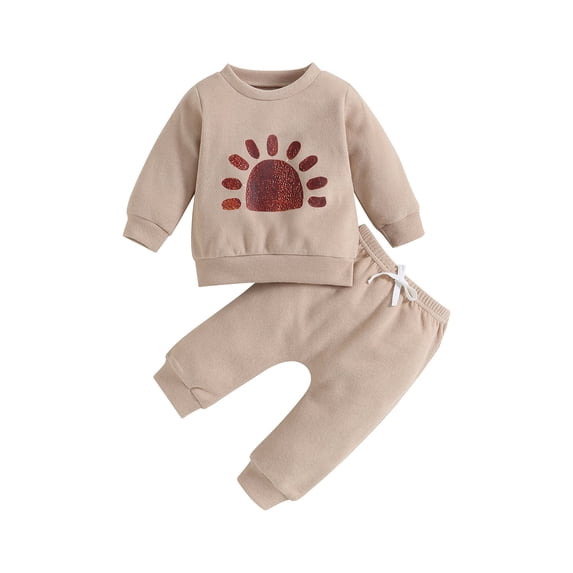 Bagilaanoe 2PCS Toddler Baby Girl Boy Long Pants Set Sun Pattern Long Sleeve Sweatshirt Pullover Tops + Drawstring Sweatpants 6M 12M 18M 24M 3T 4T Kids Casual Sweatsuits
