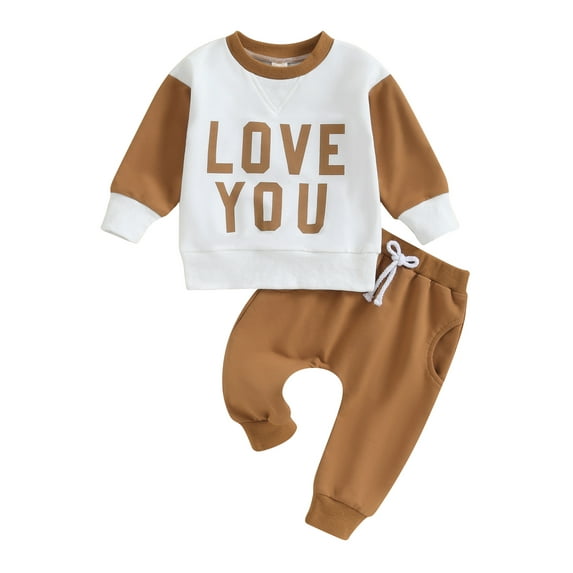 Bagilaanoe 2PCS Toddler Baby Girl Boy Pants Set Contrast Color Long Sleeve Sweatshirt Tops + Sweatpants 6M 12M 18M 24M 3T Kids Casual Sweatsuits
