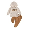 thumbnail image 1 of Bagilaanoe 2PCS Toddler Baby Girl Boy Pants Set Letter Embroidery Long Sleeve Hoodie Sweatshirt Tops + Sweatpants 6M 12M 18M 24M 3T Kids Casual Sweatsuits, 1 of 8