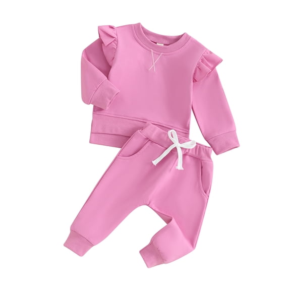 Bagilaanoe 2PCS Toddler Baby Girl Boy Pants Set Long Sleeve Sweatshirt Pullover Tops + Drawstring Sweatpants 6M 12M 18M 24M 3T Kids Casual Sweatsuits