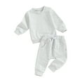 thumbnail image 1 of Bagilaanoe 2PCS Toddler Baby Girl Boy Pants Set Solid Color Long Sleeve Sweatshirt Pullover Tops + Drawstring Sweatpants 6M 12M 18M 24M 3T Kids Casual Sweatsuits, 1 of 9