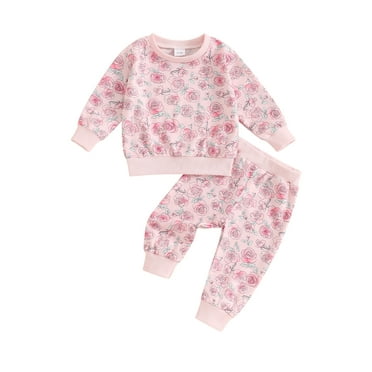 Bagilaanoe 2PCS Toddler Baby Girl Fall Pants Set Floral Print Long Sleeve Sweatshirt Pullover Tops + Drawstring Sweatpants 6M 12M 18M 24M 3T Kids Casual Sweatsuits