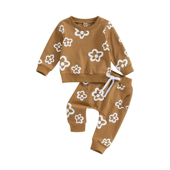 Bagilaanoe 2PCS Toddler Baby Girl Long Pants Set Flower Print Long Sleeve Sweatshirt Tops + Sweatpants 6M 12M 18M 24M 3T Kids Casual Sweatsuits