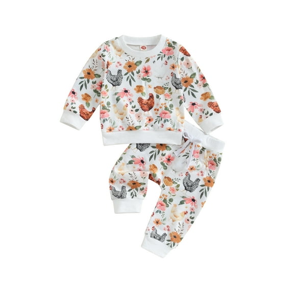 Bagilaanoe 2PCS Toddler Baby Girl Long Pants Set FlowerPrint Long Sleeve Sweatshirt Tops + Sweatpants 6M 12M 18M 24M 3T Kids Casual Sweatsuits