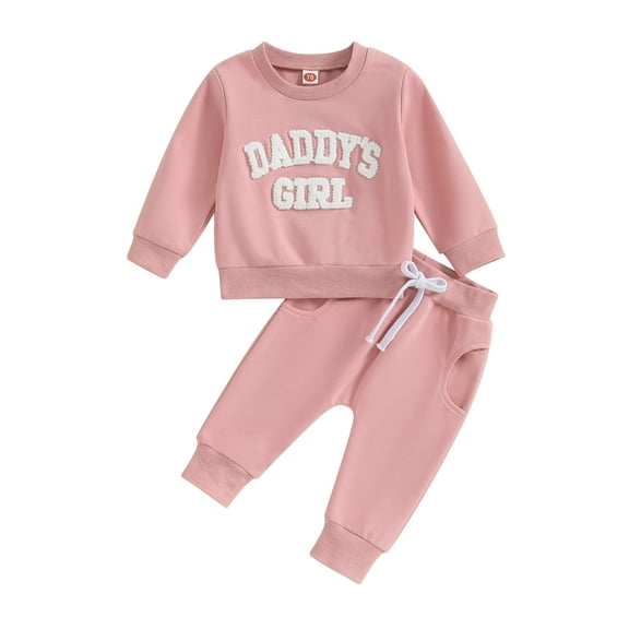 Bagilaanoe 2PCS Toddler Baby Girl Long Pants Set Letter Embroidery Long Sleeve Sweatshirt Tops + Sweatpants 6M 12M 18M 24M 3T Kids Casual Sweatsuits