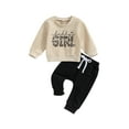 thumbnail image 1 of Bagilaanoe 2PCS Toddler Baby Girl Long Pants Set Letter Leopard Print Long Sleeve Sweatshirt Pullover Tops + Sweatpants 6M 12M 18M 24M 3T Kids Casual Sweatsuits, 1 of 9
