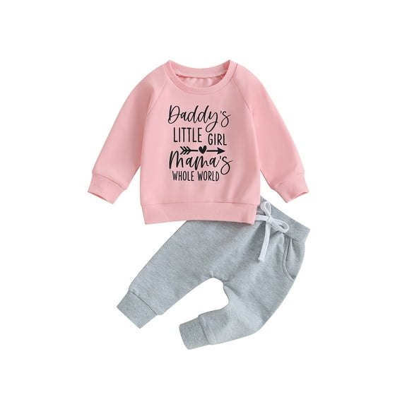 Bagilaanoe 2PCS Toddler Baby Girl Long Pants Set Letter Print Long Sleeve Sweatshirt Pullover Tops + Sweatpants 6M 12M 18M 24M 3T Kids Casual Sweatsuits