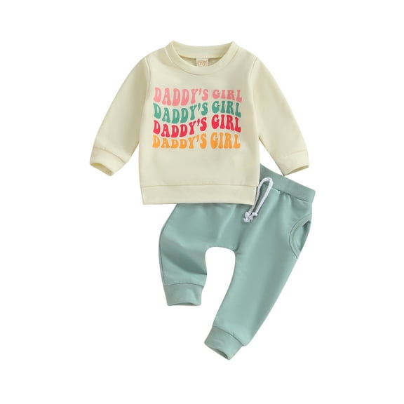 Bagilaanoe 2PCS Toddler Baby Girl Long Pants Set Letter Print Long Sleeve Sweatshirt Tops + Sweatpants 6M 12M 18M 24M 3T Kids Casual Sweatsuits