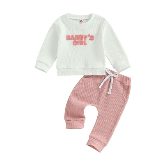 Bagilaanoe 2PCS Toddler Baby Girl Long Pants Set Letter Print Long Sleeve Sweatshirt Tops + Sweatpants 6M 12M 18M 24M 3T Kids Casual Sweatsuits