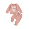 thumbnail image 1 of Bagilaanoe 2PCS Toddler Baby Girl Long Pants Set Letter Print Long Sleeve Sweatshirt Tops + Sweatpants 6M 12M 18M 24M 3T Kids Casual Sweatsuits, 1 of 8