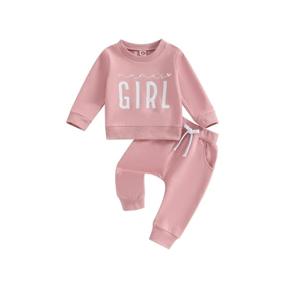 Bagilaanoe 2PCS Toddler Baby Girl Long Pants Set Letter Print Long Sleeve Sweatshirt Pullover Tops + Drawstring Sweatpants 6M 12M 18M 24M 3T Kids Casual Sweatsuits