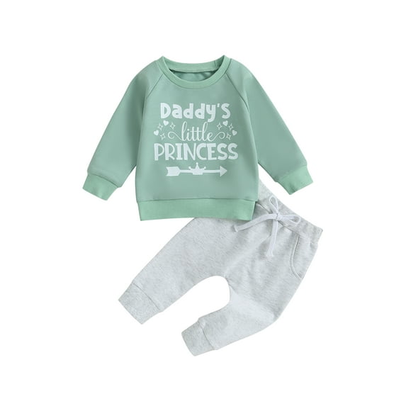 Bagilaanoe 2PCS Toddler Baby Girl Long Pants Set Letter Print Long Sleeve Sweatshirt Pullover Tops + Sweatpants 6M 12M 18M 24M 3T Kids Casual Sweatsuits