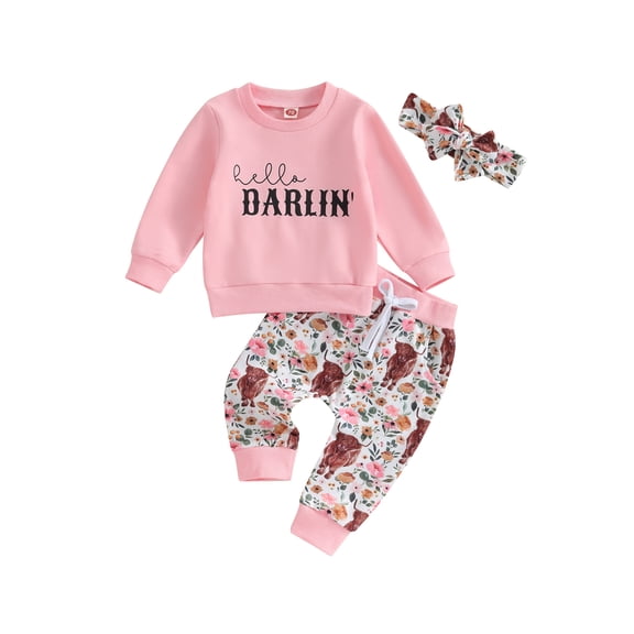 Bagilaanoe 2PCS Toddler Baby Girl Long Pants Set Long Sleeve Sweatshirt Tops   Sweatpants   Headband 6M 12M 18M 24M 3T Kids Casual Sweatsuits