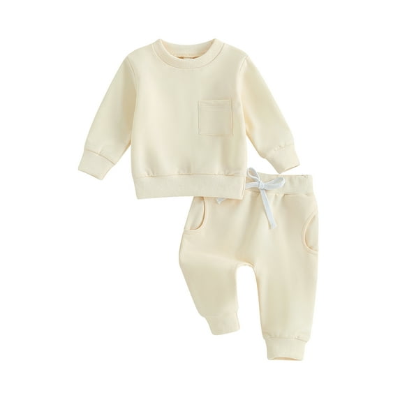 Bagilaanoe 2PCS Toddler Baby Girl Long Pants Set Solid Color Long Sleeve Sweatshirt Pullover Tops + Drawstring Sweatpants 6M 12M 18M 24M 3T Kids Casual Sweatsuits