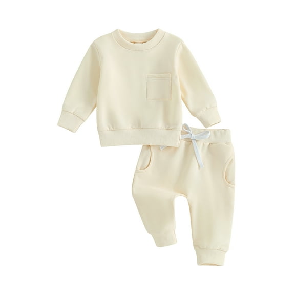 Bagilaanoe 2PCS Toddler Baby Girl Long Pants Set Solid Color Long Sleeve Sweatshirt Pullover Tops + Drawstring Sweatpants 6M 12M 18M 24M 3T Kids Casual Sweatsuits