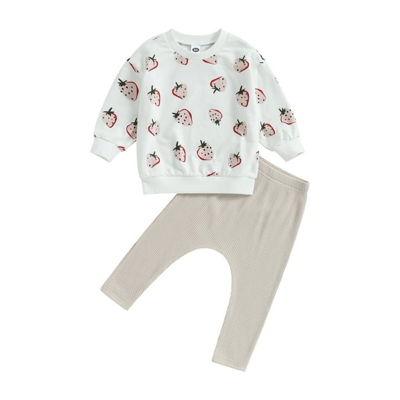 Bagilaanoe 2PCS Toddler Baby Girl Long Pants Set Strawberry Print Long Sleeve Sweatshirt Pullover Tops   Drawstring Sweatpants 6M 12M 18M 24M 3T 4T Kids Casual Sweatsuits