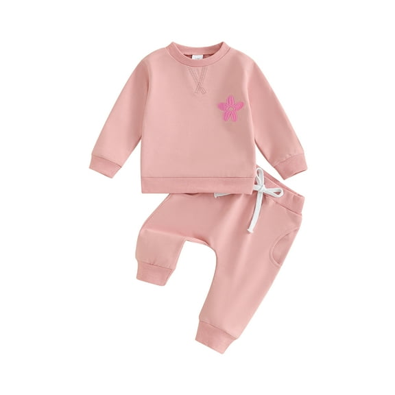 Bagilaanoe 2PCS Toddler Baby Girl Pants Set Flower Embroidery Long Sleeve Sweatshirt Tops   Sweatpants 3M 6M 12M 18M 24M 3T Kids Casual Sweatsuits