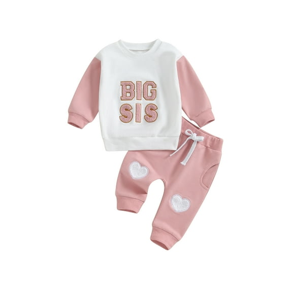Bagilaanoe 2PCS Toddler Baby Girl Pants Set Letter Embroidered Long Sleeve Sweatshirt Pullover Tops + Sweatpants 12M 18M 24M 3T 4T Kids Casual Sweatsuits
