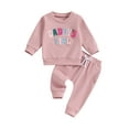 thumbnail image 1 of Bagilaanoe 2PCS Toddler Baby Girl Pants Set Letter Embroidery Long Sleeve Sweatshirt Pullover Tops + Drawstring Sweatpants 3M 6M 12M 18M 24M 3T Kids Casual Sweatsuits, 1 of 9