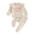 thumbnail image 1 of Bagilaanoe 2PCS Toddler Baby Girl Pants Set Letter Embroidery Long Sleeve Sweatshirt Tops + Sweatpants 6M 12M 18M 24M 3T Kids Casual Sweatsuits, 1 of 8