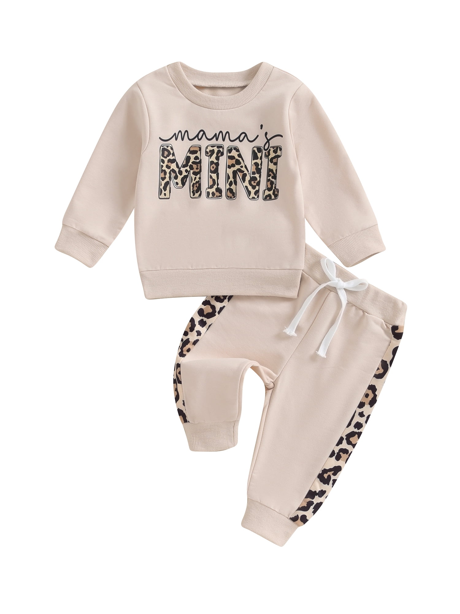 Bagilaanoe 2PCS Toddler Baby Girl Pants Set Letter Leopard Print Long