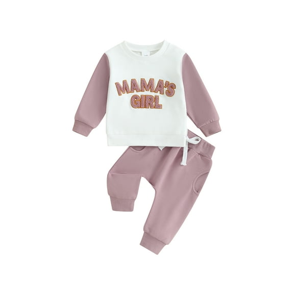 Bagilaanoe 2PCS Toddler Baby Girl Pants Set Letter Print Long Sleeve Sweatshirt Pullover Tops   Drawstring Sweatpants 3M 6M 12M 18M 24M 3T Kids Casual Sweatsuits