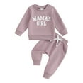 thumbnail image 1 of Bagilaanoe 2PCS Toddler Baby Girl Pants Set Letter Print Long Sleeve Sweatshirt Pullover Tops + Drawstring Sweatpants 6M 12M 18M 24M 3T Kids Casual Sweatsuits, 1 of 9