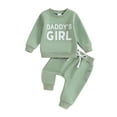 thumbnail image 1 of Bagilaanoe 2PCS Toddler Baby Girl Pants Set Letter Print Long Sleeve Sweatshirt Tops + Sweatpants 3M 6M 12M 18M 24M 3T Kids Casual Sweatsuits, 1 of 9