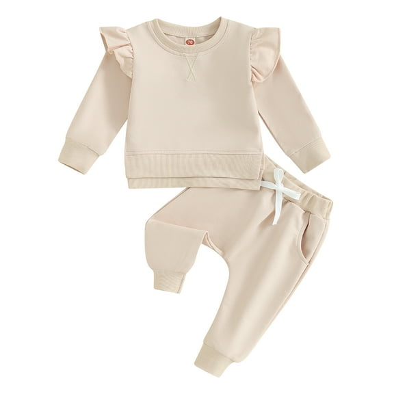 Bagilaanoe 2PCS Toddler Baby Girl Pants Set Long Sleeve Sweatshirt Pullover Tops   Drawstring Sweatpants 6M 12M 18M 24M 3T Kids Casual Sweatsuits