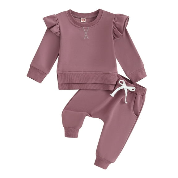 Bagilaanoe 2PCS Toddler Baby Girl Pants Set Long Sleeve Sweatshirt Pullover Tops   Drawstring Sweatpants 6M 12M 18M 24M 3T Kids Casual Sweatsuits