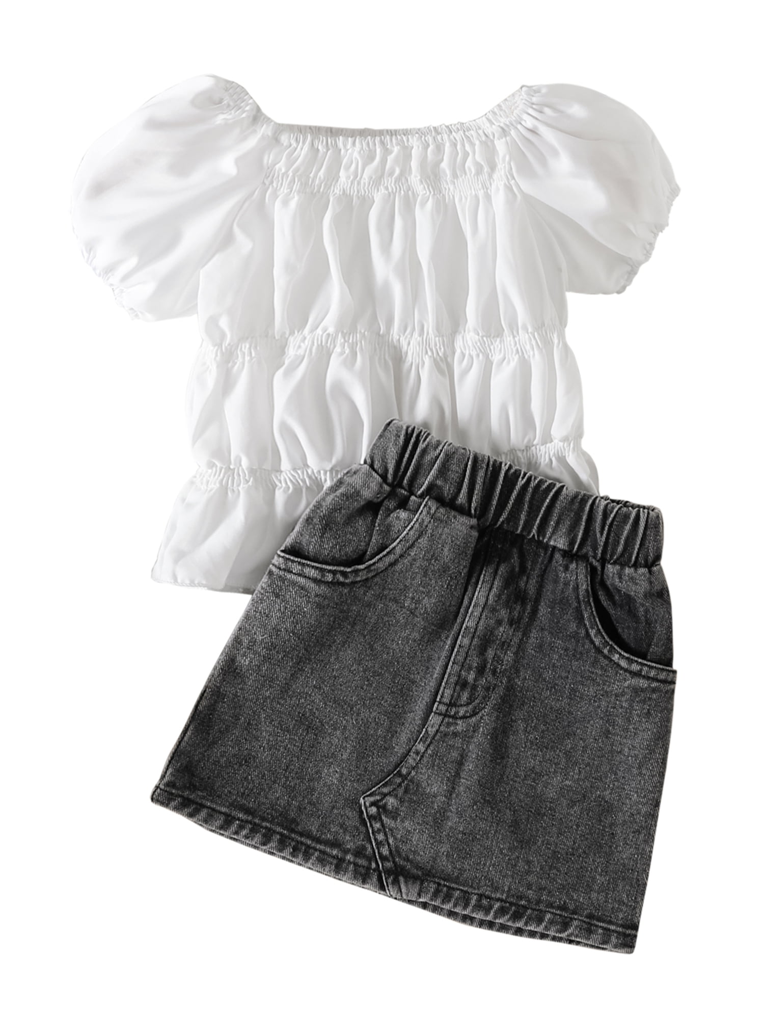 Bagilaanoe 2PCS Toddler Baby Girls Skirt Set hort Puff Sleeve