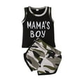 thumbnail image 1 of Bagilaanoe 2Pcs Baby Boy Summer Outfit Sets Sleevless Daddy's/Mama's Boy Vest Tops + Camouflage Shorts for 0-24 Months, 1 of 9