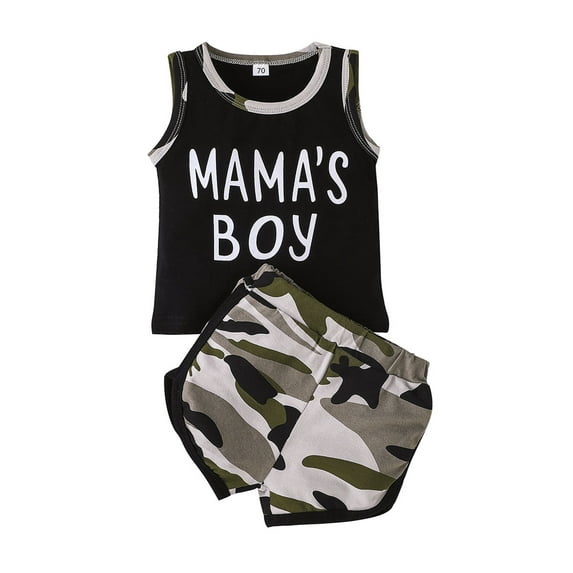 Bagilaanoe 2Pcs Baby Boy Summer Outfit Sets Sleevless Daddy's/Mama's Boy Vest Tops + Camouflage Shorts for 0-24 Months