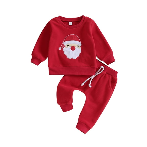 Bagilaanoe 2Pcs Baby Boys Christmas Clothing Sets Toddler Santa Embroidery Long Sleeve Sweatshirt Tops   Sweatpants 6M 12M 18M 24M 3T Kids Fall Pants Set