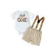 thumbnail image 1 of Bagilaanoe 2Pcs Baby Boys Overalls Shorts Set Letter Print Short Sleeve Romper Tops + Suspender Short Pants 6M 12M 18M Infant Birthday Outfits, 1 of 8