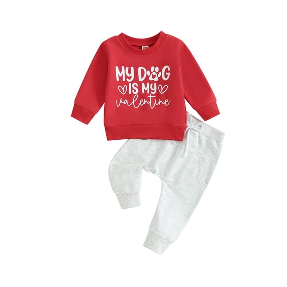 Bagilaanoe 2Pcs Baby Girl Boy Valentine's Day Clothes Newborn Letter Print Long Sleeve Sweatshirt Tops + Sweatpants 6M 12M 18M 24M Infant Fall Pants Set
