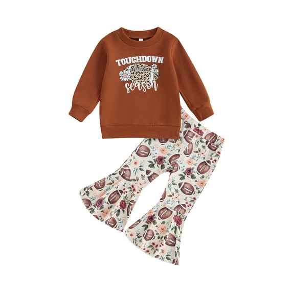Bagilaanoe 2Pcs Baby Girl Clothing Set Toddler Casual Outfits Long Sleeve Sweatshirt Tops + Flare Trousers 6M 12M 18M 24M 3T 4T Kids Pants Set