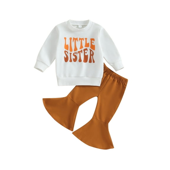 Bagilaanoe 2Pcs Baby Girl Clothing Sets Toddler Letters Print Long Sleeve Sweatshirt Tops   Flare Trousers 6M 12M 18M 24M 3T 4T Kids Fall Pants Set