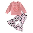 thumbnail image 1 of Bagilaanoe 2Pcs Baby Girl Valentine Clothing Sets Toddler Heart Print Long Sleeve Sweatshirt Tops + Flare Trousers 6M 12M 18M 24M 3T 4T Kids Spring Pants Set, 1 of 8