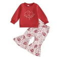 thumbnail image 1 of Bagilaanoe 2Pcs Baby Girl Valentine Clothing Sets Toddler Heart Print Long Sleeve Sweatshirt Tops + Flare Trousers 6M 12M 18M 24M 3T 4T Kids Spring Pants Set, 1 of 8